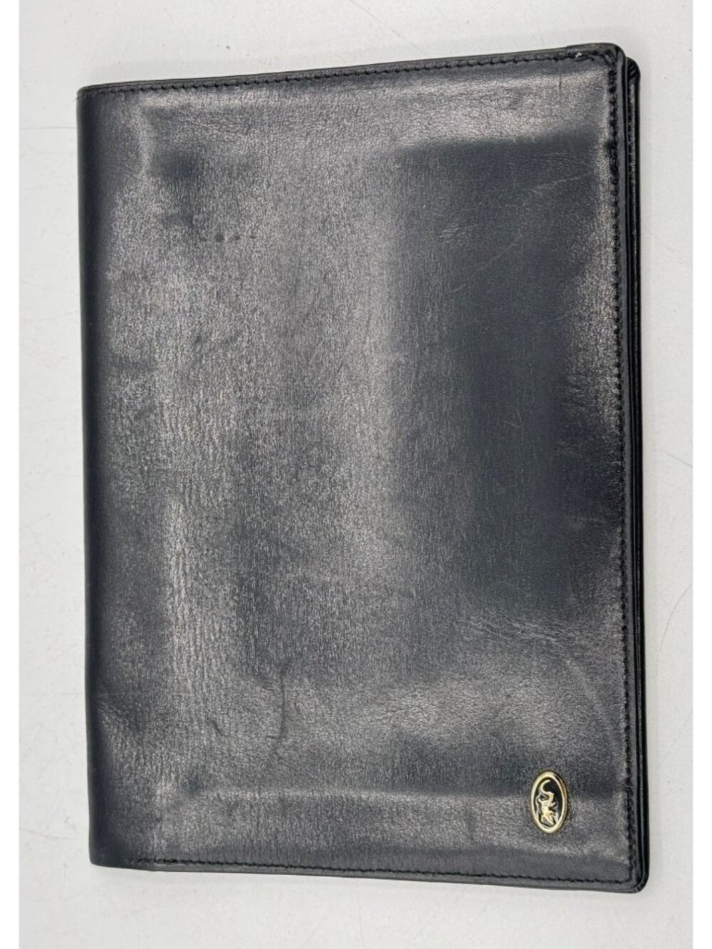 VTG Black Smooth Leather Travel Organizer Clutch Wallet Gold Enamel Gecko Emblem